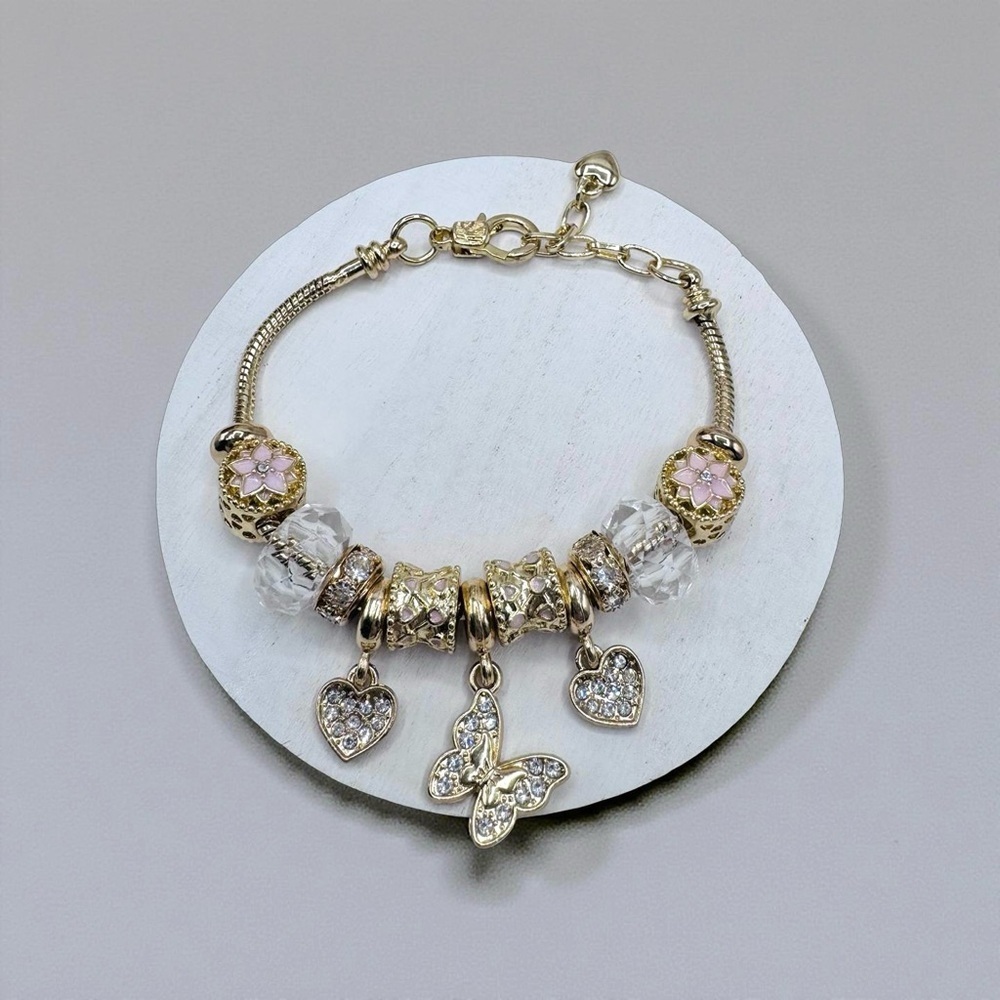 Elegant Gold Heart & Butterfly Charms Bracelet